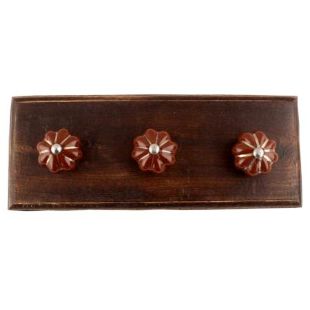 Dark Brown With Silver Line Medium Ceramic Melon Wooden Hooks